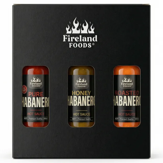 fireland-foods-habanero-box-3er-pack-honey-classic-und-roasted-habanero-hot-sauc image 1