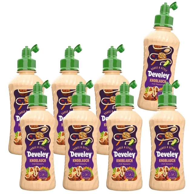 develey-sauce-style-knoblauch-sesam-sauce-8x-225-ml-topping-flasche image 1