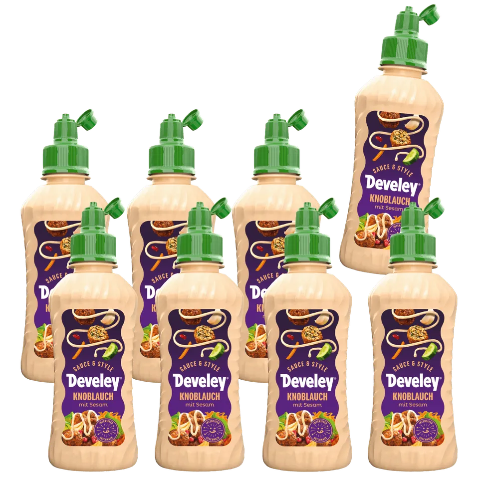 develey-sauce-style-knoblauch-sesam-sauce-8x-225-ml-topping-flasche image 1