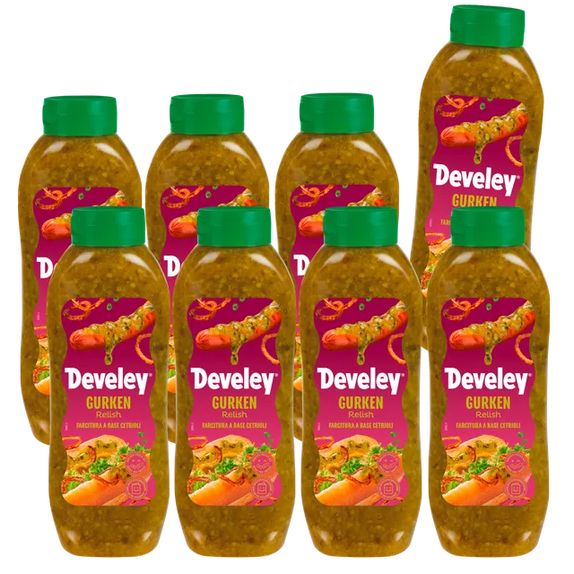 develey-gurken-relish-snacksauce-8x-875-ml-flasche-multipack image 1
