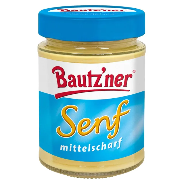 bautz-ner-senf-mittelscharf-250-ml-glas-klassiker-mit-blauem-deckel image 1