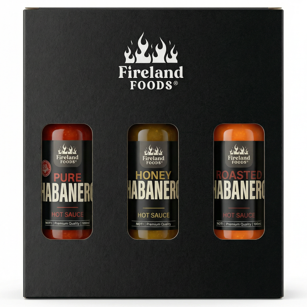fireland-foods-habanero-box-3er-pack-honey-classic-und-roasted-habanero-hot-sauc image 1