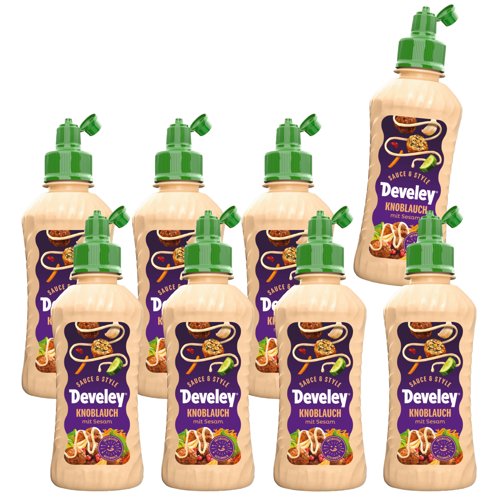 develey-sauce-style-knoblauch-sesam-sauce-8x-225-ml-topping-flasche image 1