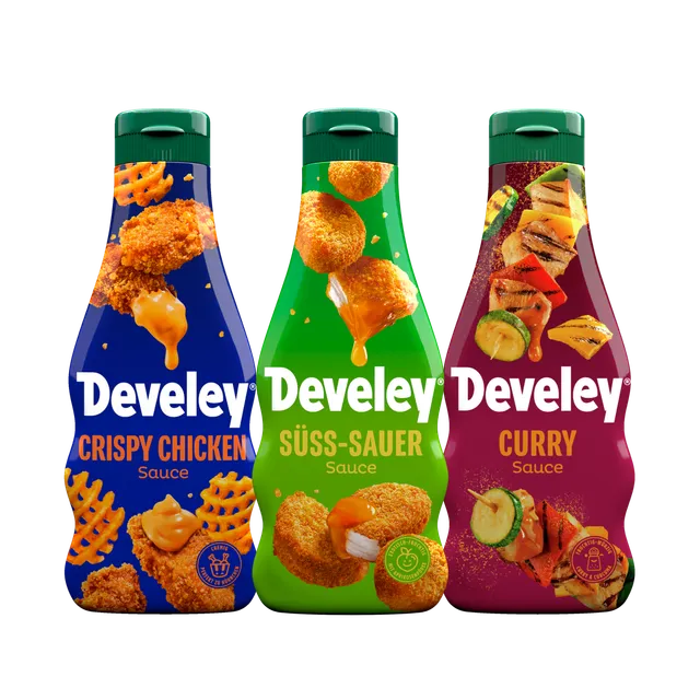 develey-set-mit-crispy-chicken-sauce-s-sauer-sauce-und-curry-sauce-3x-250-ml image 1