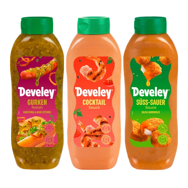 develey-set-mit-gurken-relish-cocktail-und-s-sauer-sauce-3x-875-ml image 1