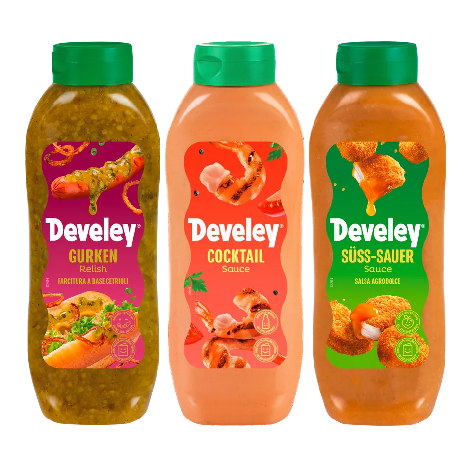 develey-set-mit-gurken-relish-cocktail-und-s-sauer-sauce-3x-875-ml image 1